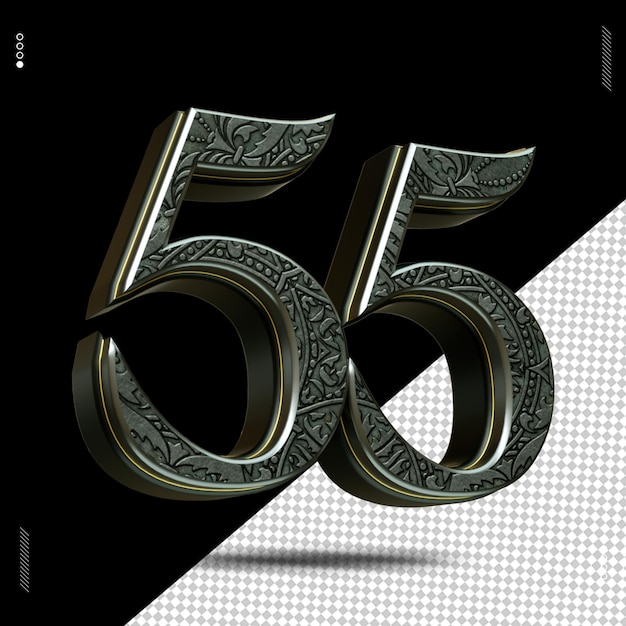 3d render number 55 font medieval