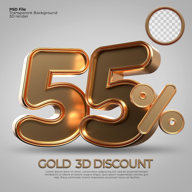 3D render number 55 percentage gold style