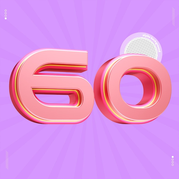 3d render number 60 font pink