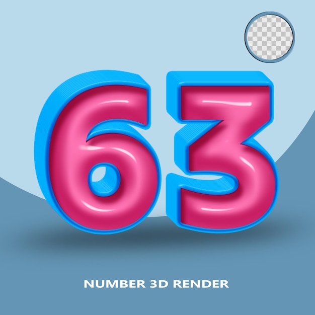 3D render number 63 blue pink glossy color