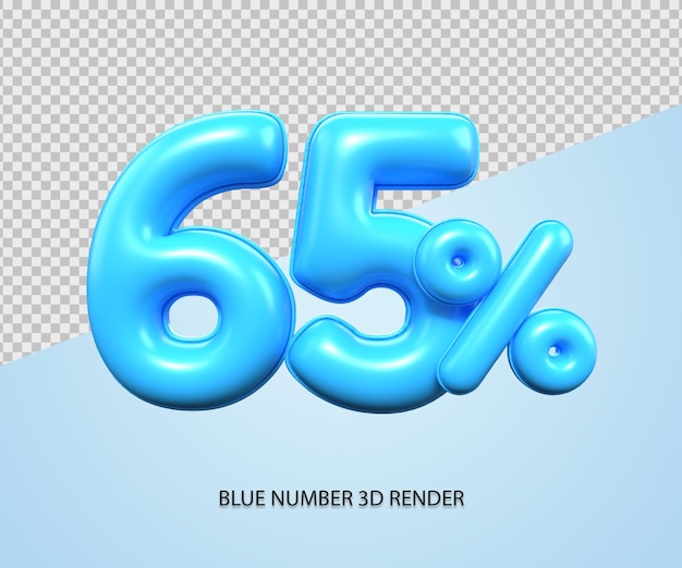 3D Render number 65 percentage plastic blue discount