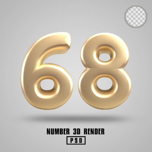 3D render number 68 gold style