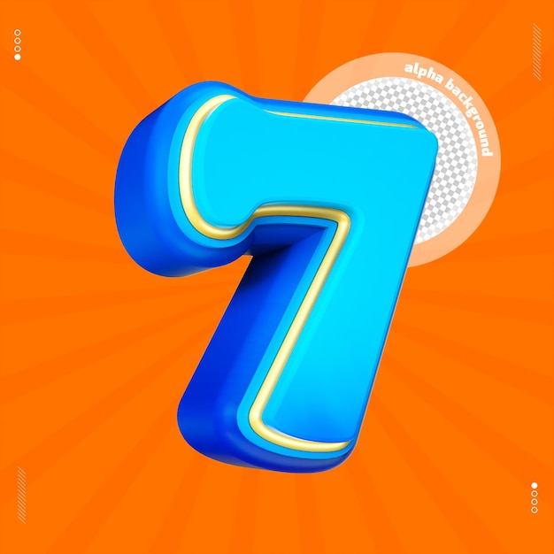 3d render number 7 font blue