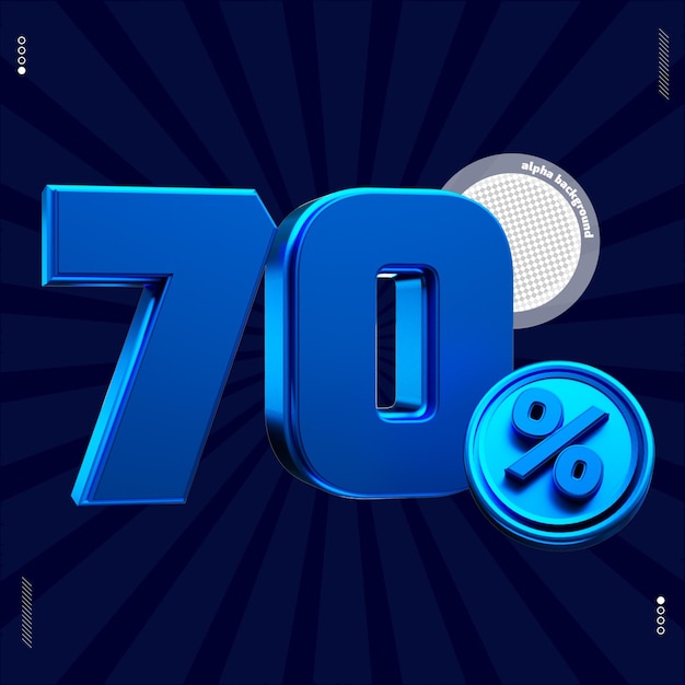 3d render number 70 percentage font blue