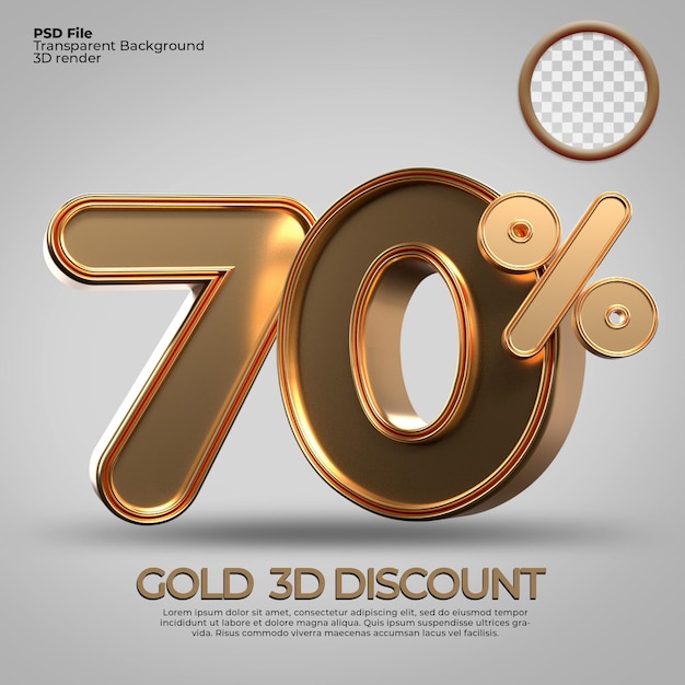 3D render number 70 percentage gold style