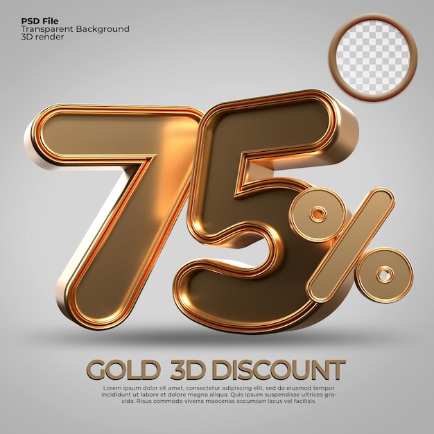 3D render number 75 percentage gold style