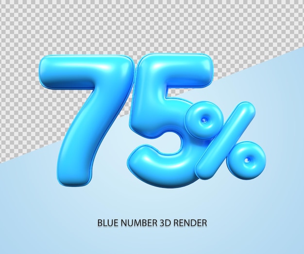 3D Render number 75 percentage plastic blue discount