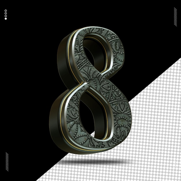 3d render number 8 font medieval