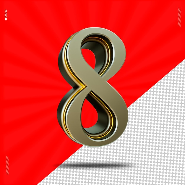 3d render number 8 font steel