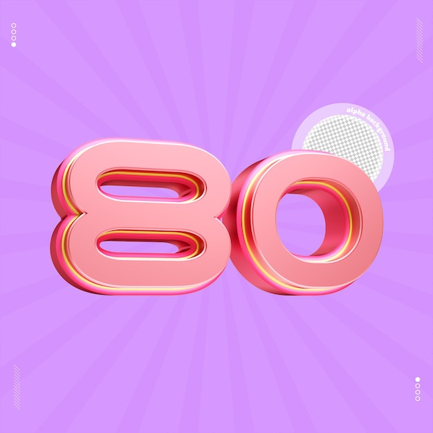 3d render number 80 font pink