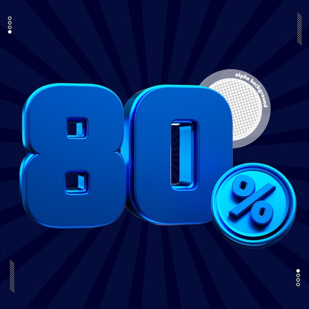 3d render number 80 percentage font blue