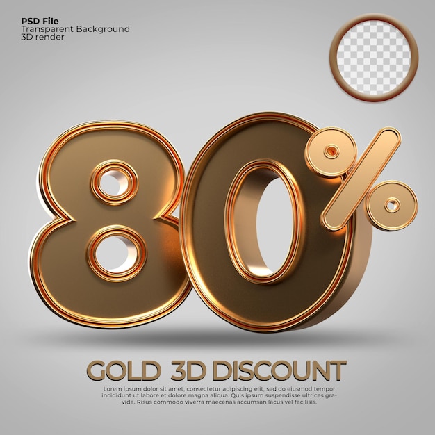 3D render number 80 percentage gold style