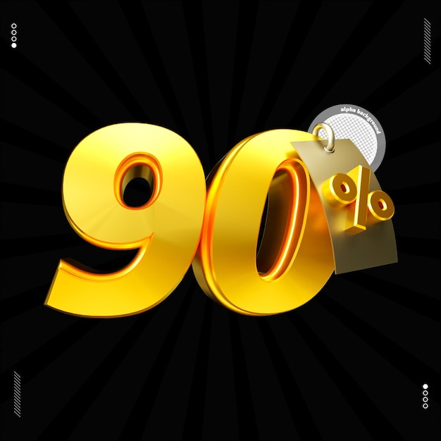 3d render number 90 font gold