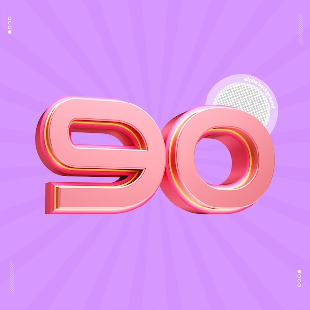 3d render number 90 font pink