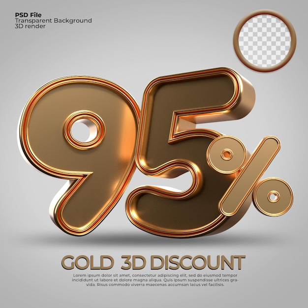 3D render number 95 percentage gold style