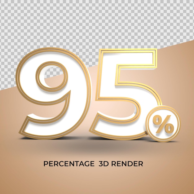 3D Render Number 95 Percentage white and  Gold discount  sale