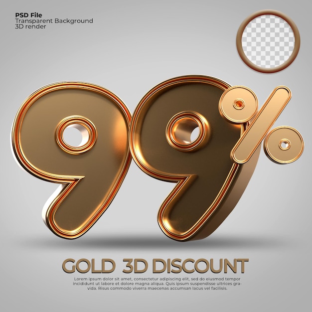 3D render number 99 percentage gold style