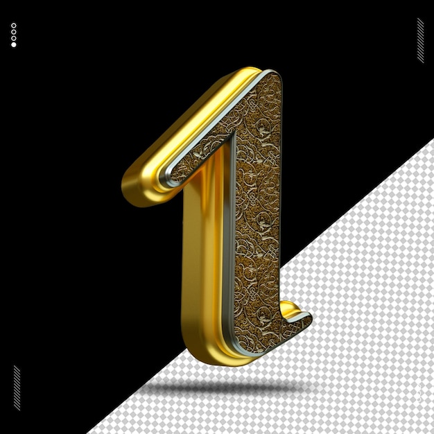 3d render number font medieval gold