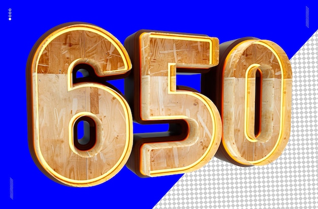 PSD 3d render number font wood light 650