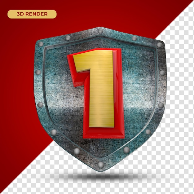 3d render - number one on metal medieval shield