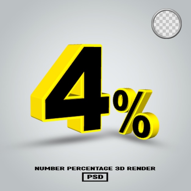 3D render number percentage black yellow color with grey backgound