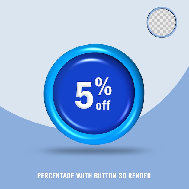 3D render number percentage button blue color