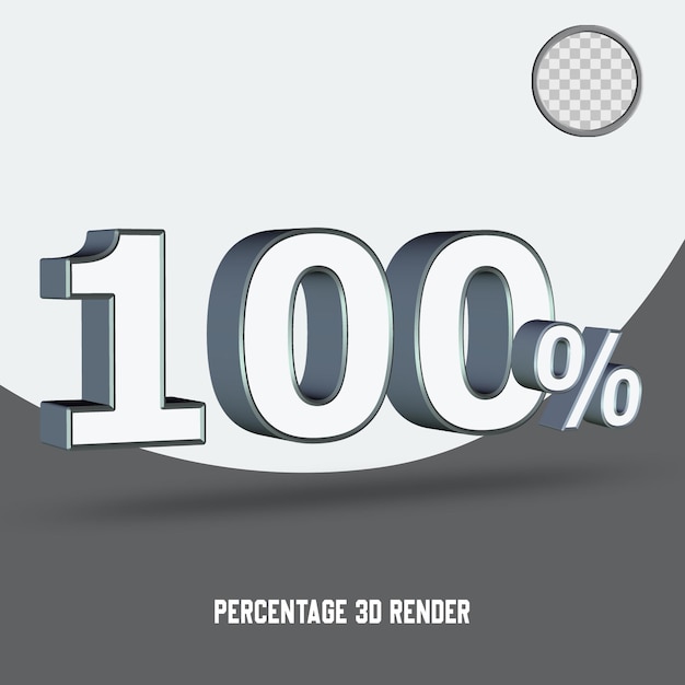 3D render number percentage white silver color