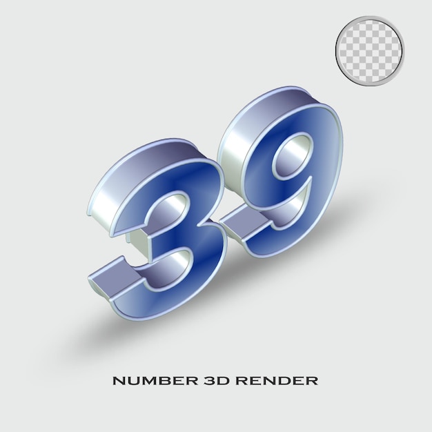 3D render number 39 silver and blue gradient color