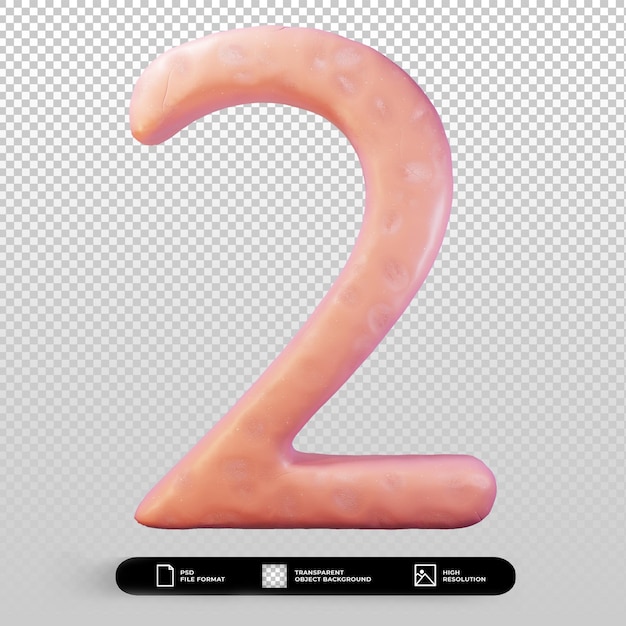 3d render number two clay style icon isolated