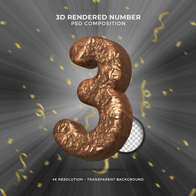 PSD 3d render numbers party birthday celebrate anniversary and wedding gold round font realistic design elements