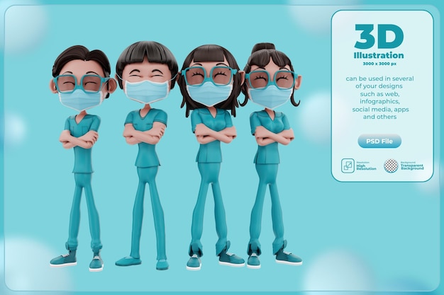 PSD 3d render nurse character illustration