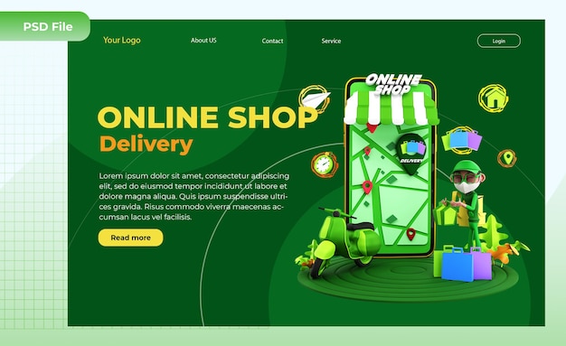 3D render Online delivery illustration landing page