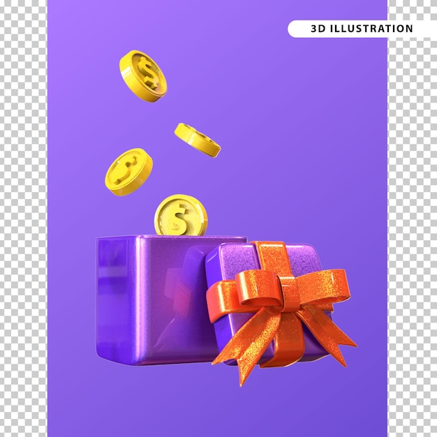 3d Render of Open Gift Box Money Dollar