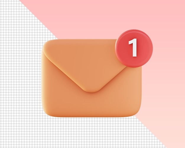 3d render of orange email notification illustration icons for UI UX web mobile apps ads designs