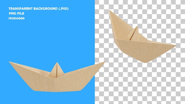 3D Render of Origami Boat Version 3 HD 1080p with Transparent Background