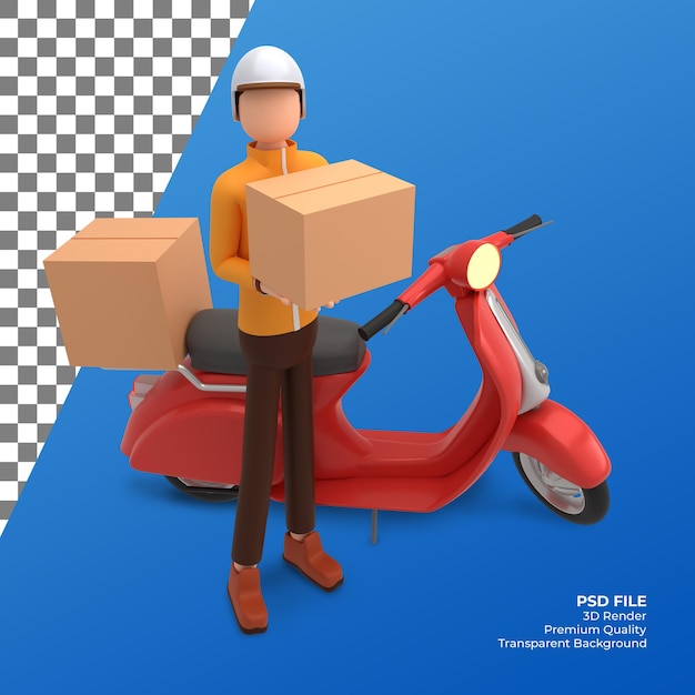 3D Render Package Courier on Scooter Illustration