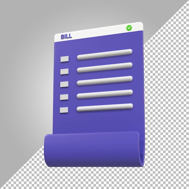 3d render of paper bill transaction receipt online payment icon concept transfer money