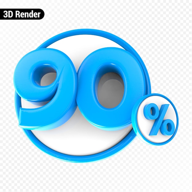 PSD 3d render percentage number 90