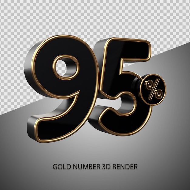 3D render percentage number 95 black color and gold bevel for sale discount, black friday, progress