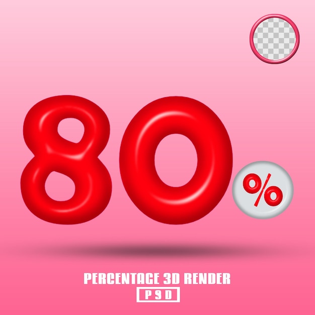 3D render percentage number red color