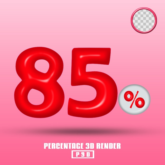 3D render percentage number red color