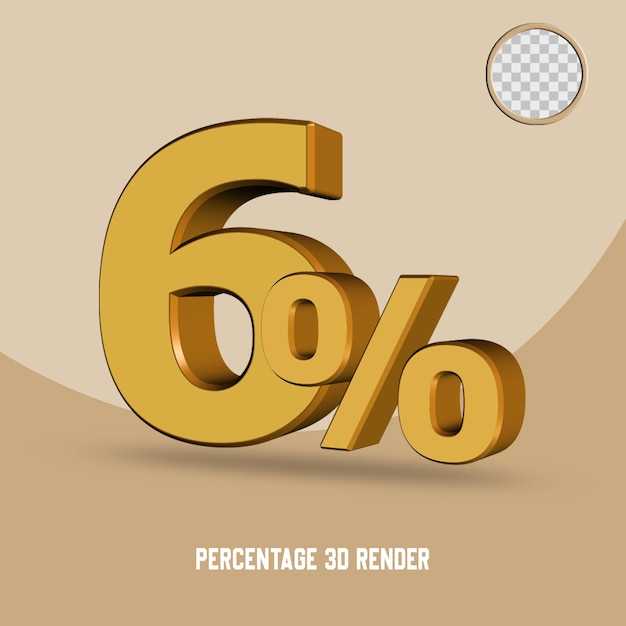 3D render percentage number yellow gold color