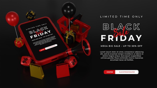 3d render of phone mockup for black friday special offer banner template