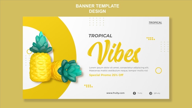 3d render pineapple banner template design