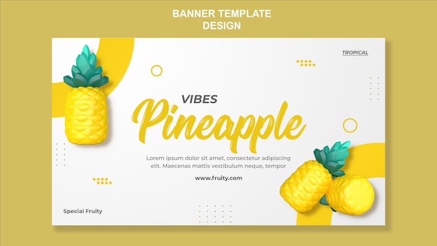 PSD 3d render pineapple banner template design