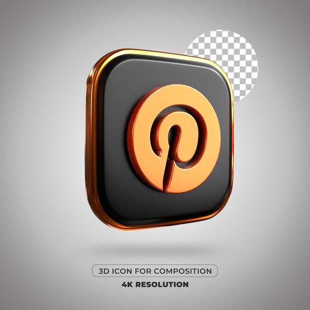 3d render pinterest icon isolated 4k resolution