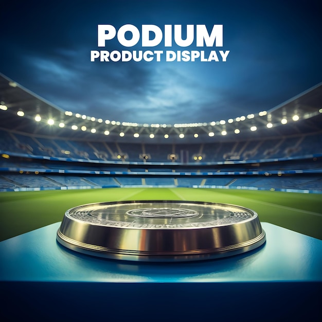 3d render podium stage with football ground stadium product presentation background