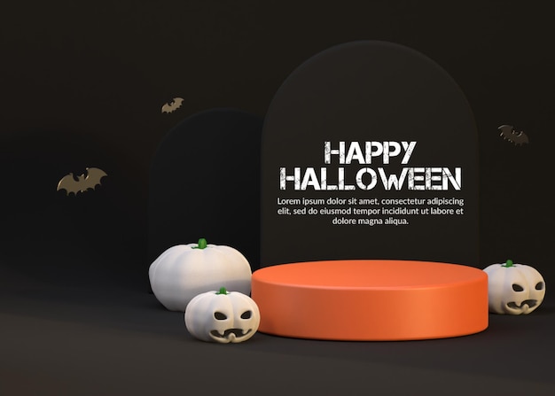 3d render of podium with halloween concept for Product display