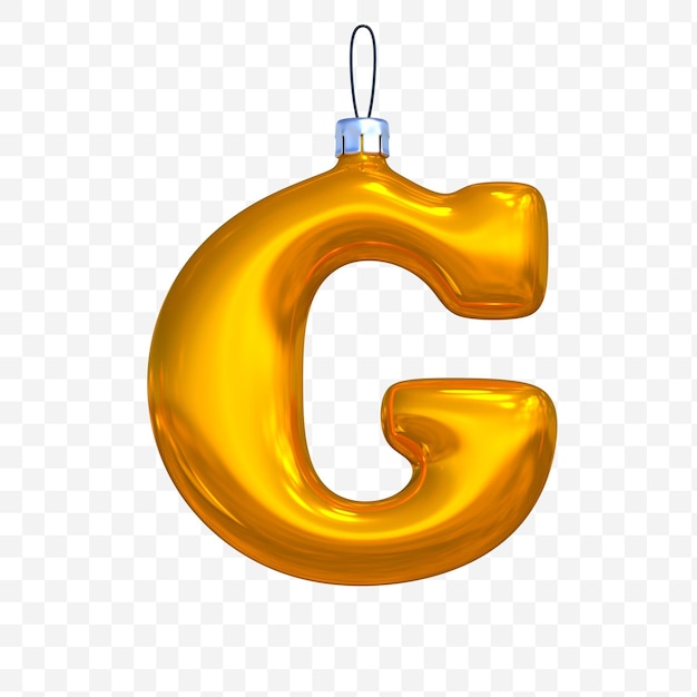 3d render of premium Psd golden Christmas ball alphabet letter g with isolated background