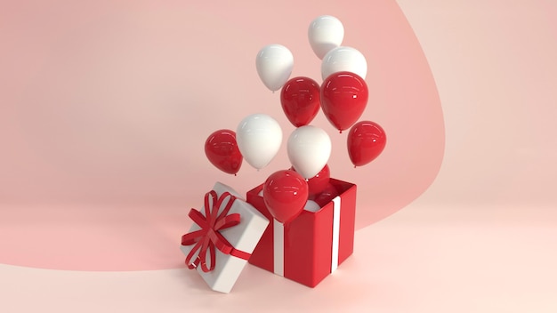 3d render of a present box with balloons inside in 4k resolution